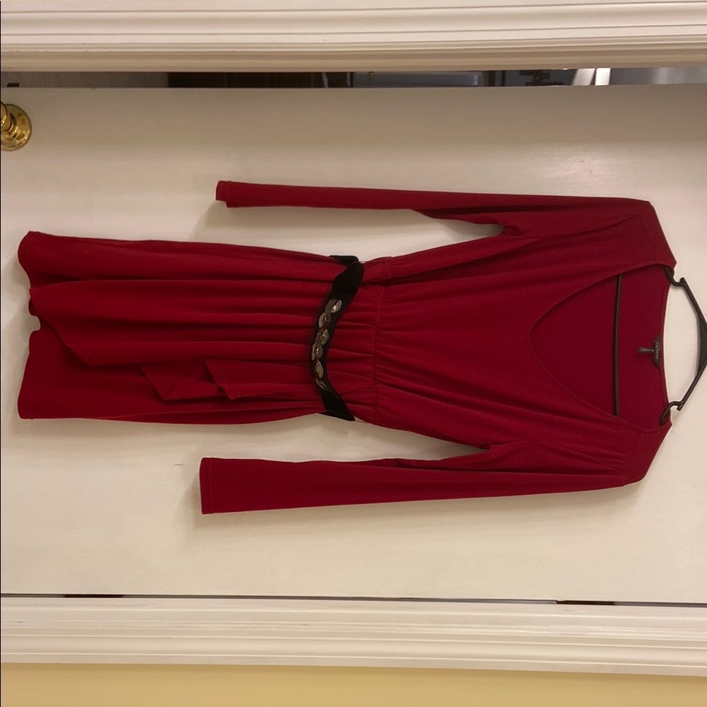 Daisy Fuentes Red Dress with Black Belt